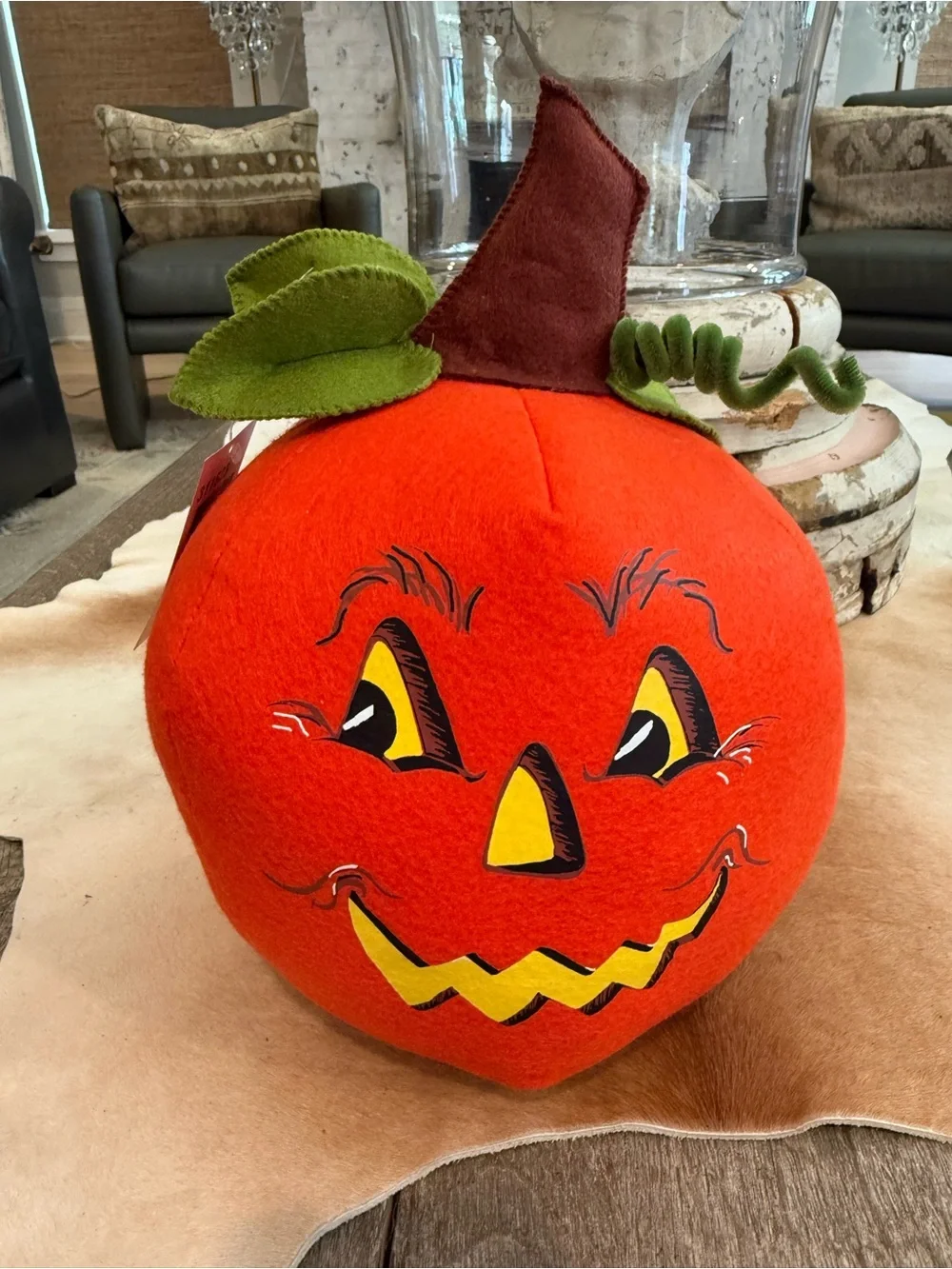 Brand NWT Annalee Jack-O'-Lantern Pumpkin Decor - Bright Orange with Green Leave